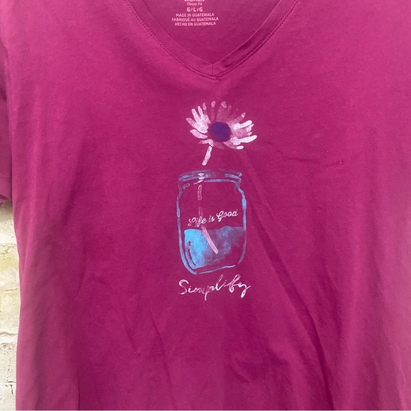 Life Is Good Purple V Neck Classic Fit Flower T Shirt - Picture 2 of 5